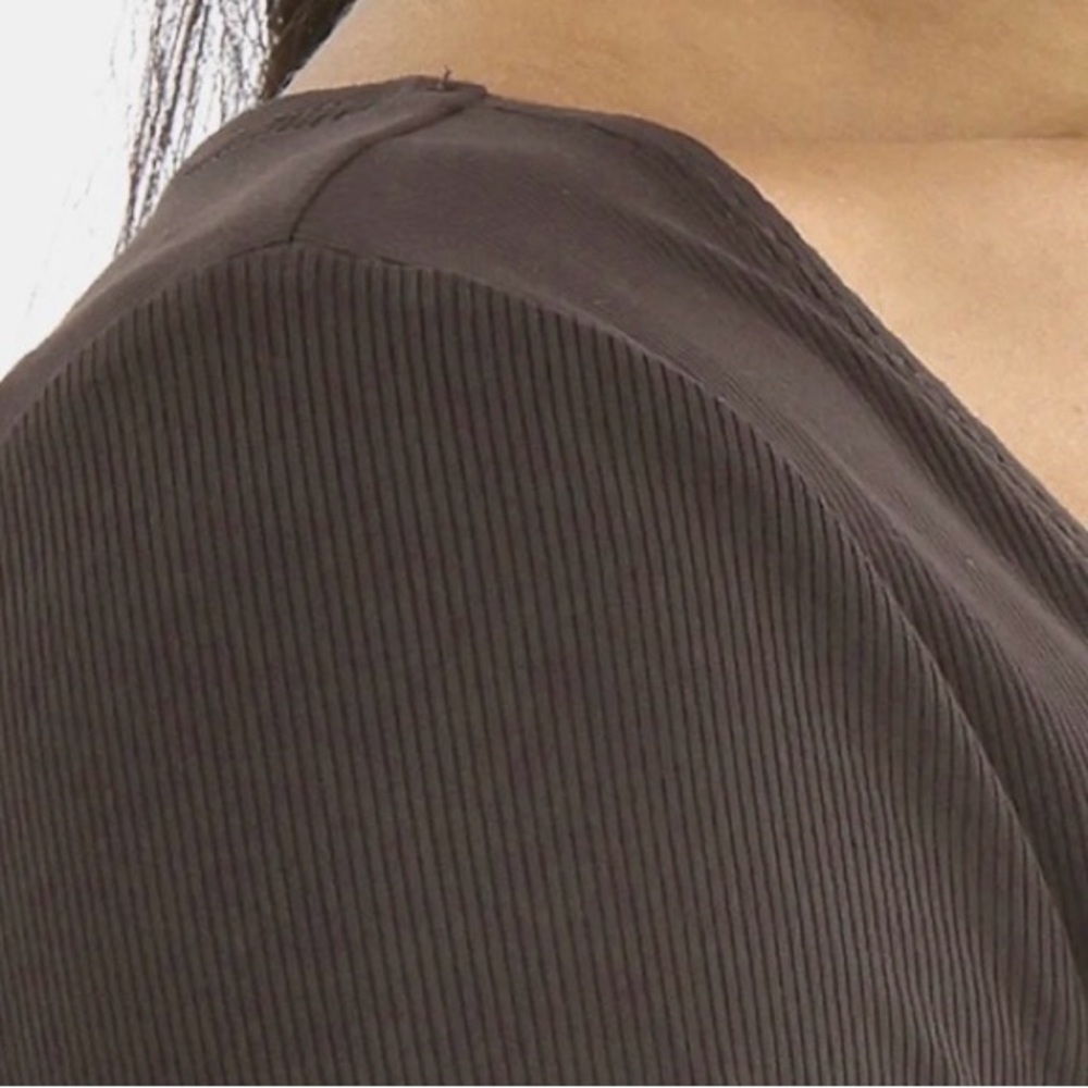 Avia Breen Brown Square Neck Ribbed Long Sleeve Top - Picture 4 of 7